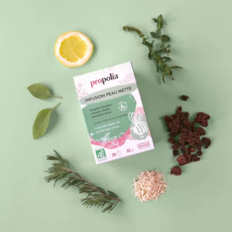 Purifying Organic Herbal Tea with Propolis, Burdock Root, Rosemary, Basil and Lemon, 20 × 1.6 g